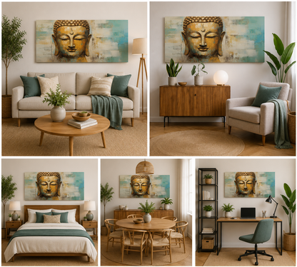 Buddha Face Abstract Canvas Painting for Living Room & Meditation Space