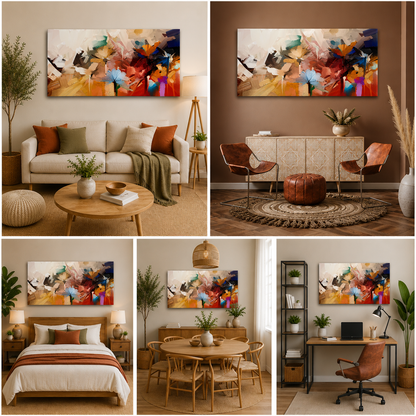 Abstract Floral Panorama Canvas Painting for Living Room & Large Wall Decor