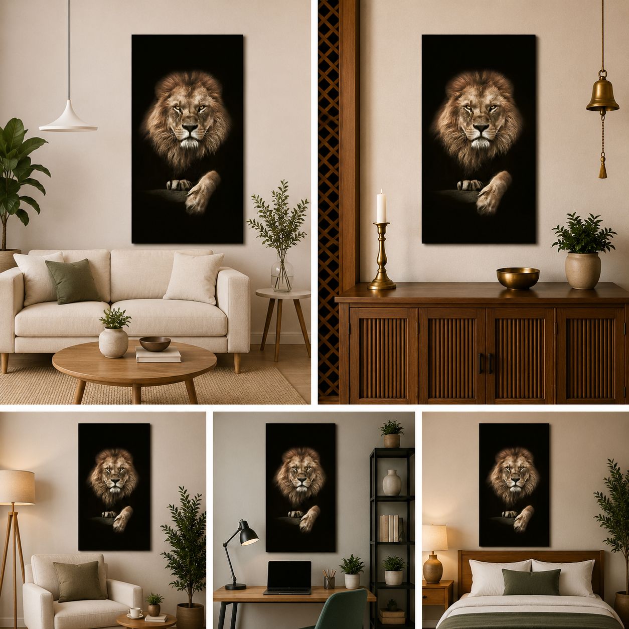 Canvas Painting Wall Frame | Bold Lion Spirit Animal Portrait | Big Large Size Statement Living Room Canvas Art