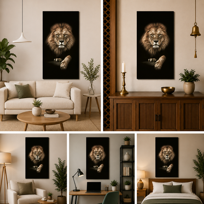Canvas Painting Wall Frame | Bold Lion Spirit Animal Portrait | Big Large Size Statement Living Room Canvas Art