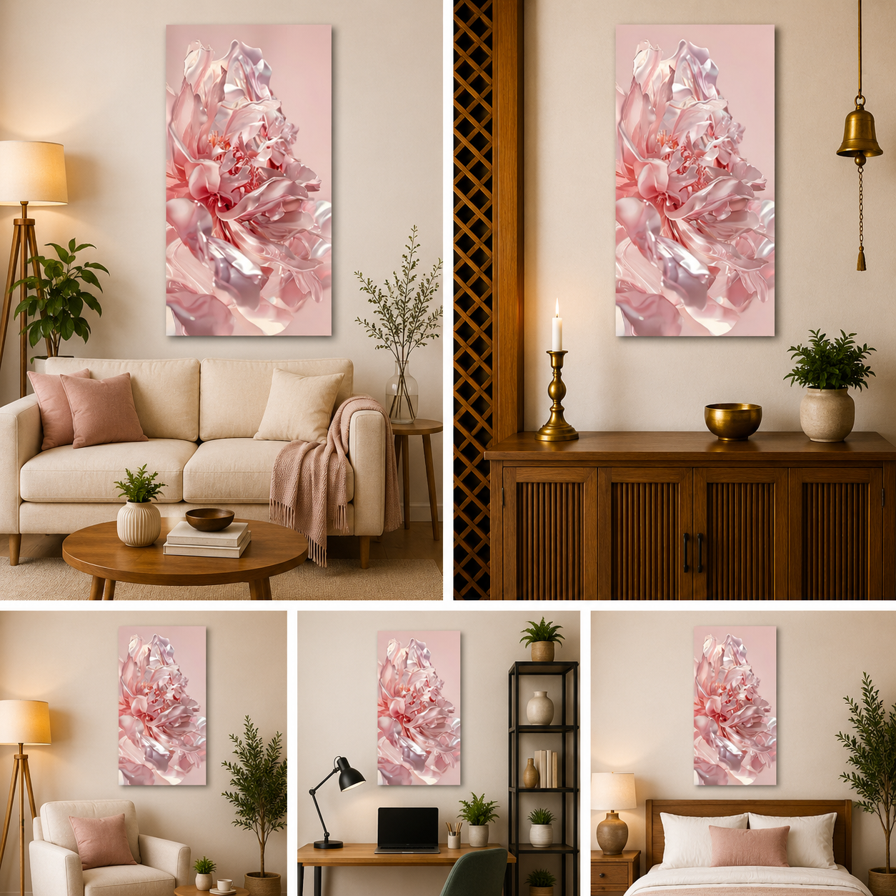 Silk Texture Pink Floral Abstract | Big Large Size Luxury Bedroom Wall Art