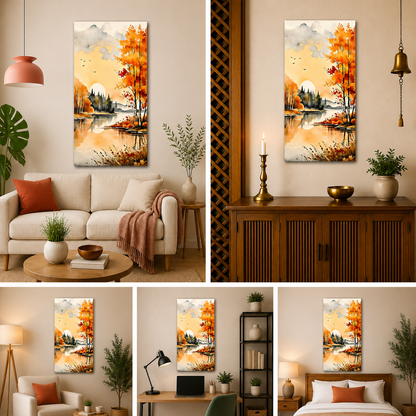 Autumn Lake Landscape Canvas Painting Wall Art for Elegant Modern Decor