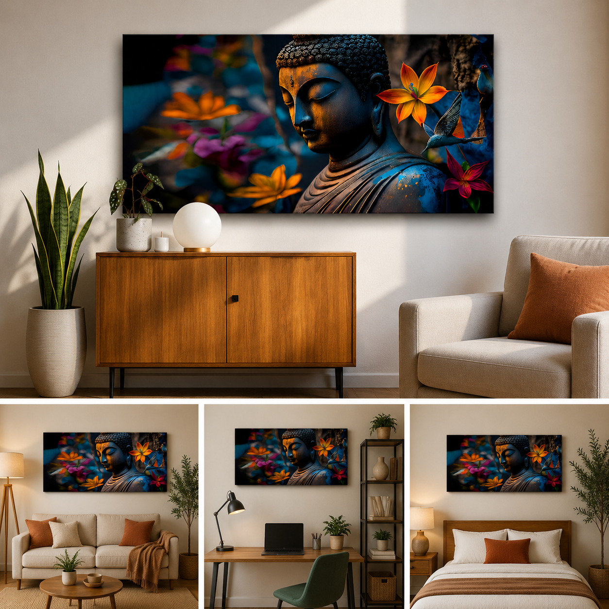 Lord Buddha Canvas Painting Wall Frame | Meditating Lord Buddha | Big Large Size Spiritual Wall Art