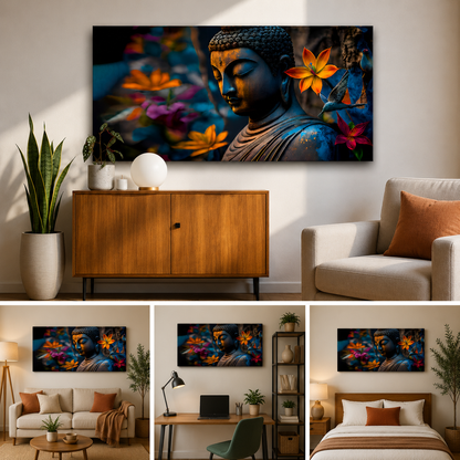 Lord Buddha Canvas Painting Wall Frame | Meditating Lord Buddha | Big Large Size Spiritual Wall Art
