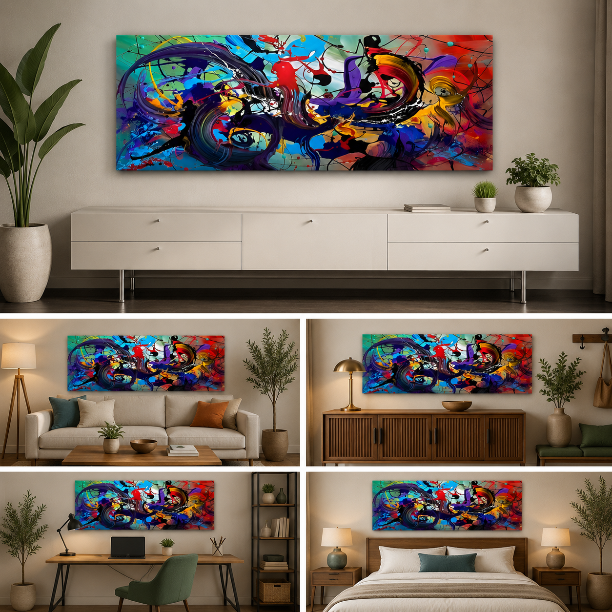 Vibrant Abstract Fluid Ink Splash Art | Modern Multi-Color Expressionist Wall Frame