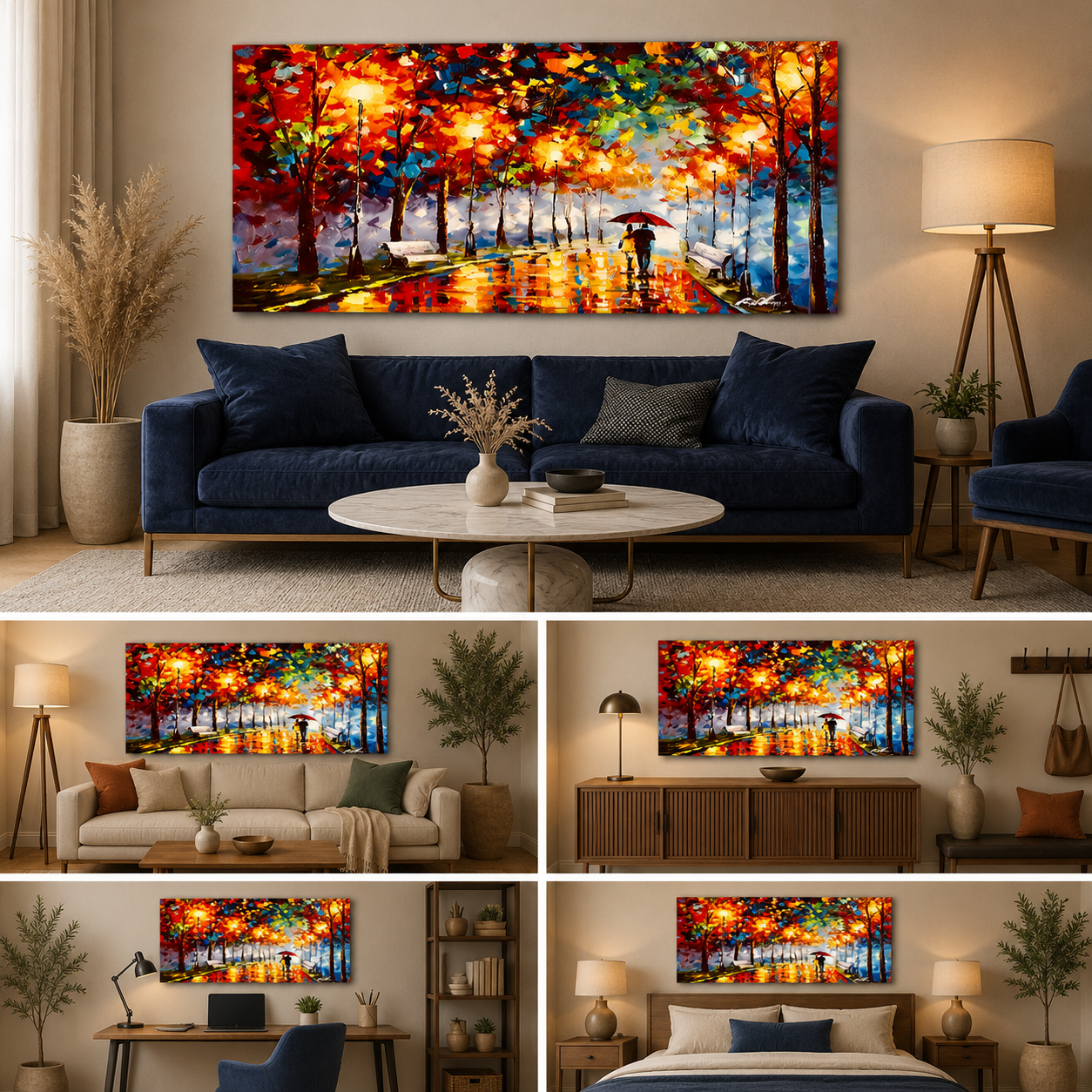 Canvas Painting Wall Frame Couples Walking in Rainy Night | Painting Wall Frame
