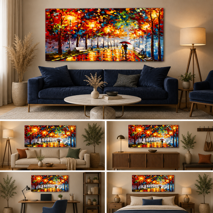 Canvas Painting Wall Frame Couples Walking in Rainy Night | Painting Wall Frame