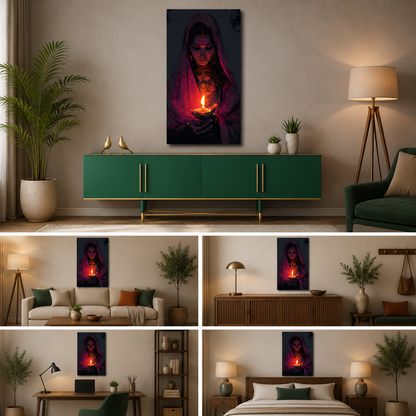A Light of Dreams | Divine Woman with Diya Canvas Wall Art