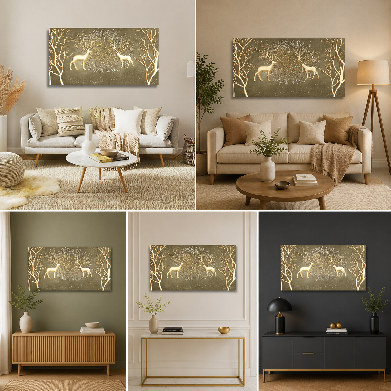 Golden Deer Abstract Painting | Abstract Canvas Painting Frame