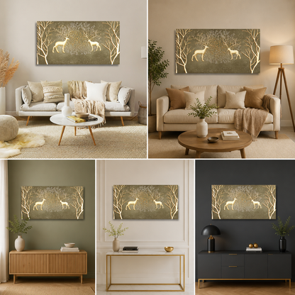 Golden Deer Abstract Painting | Abstract Canvas Painting Frame