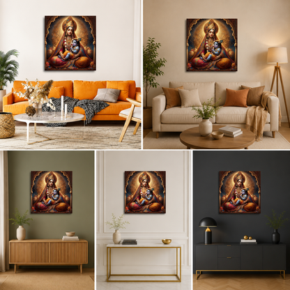 Lord Krishna With Yashoda Mata Canvas Painting Wall Frame | Childhood Lord Krishna Art
