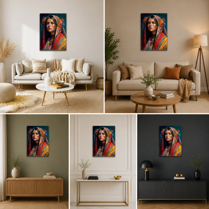 Elegant Ethnic Woman Portrait Canvas Painting for Luxury Wall Decor