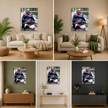 Neem Karoli Baba Canvas Painting Frame | Maharaj Ji Wall Art for Living Room