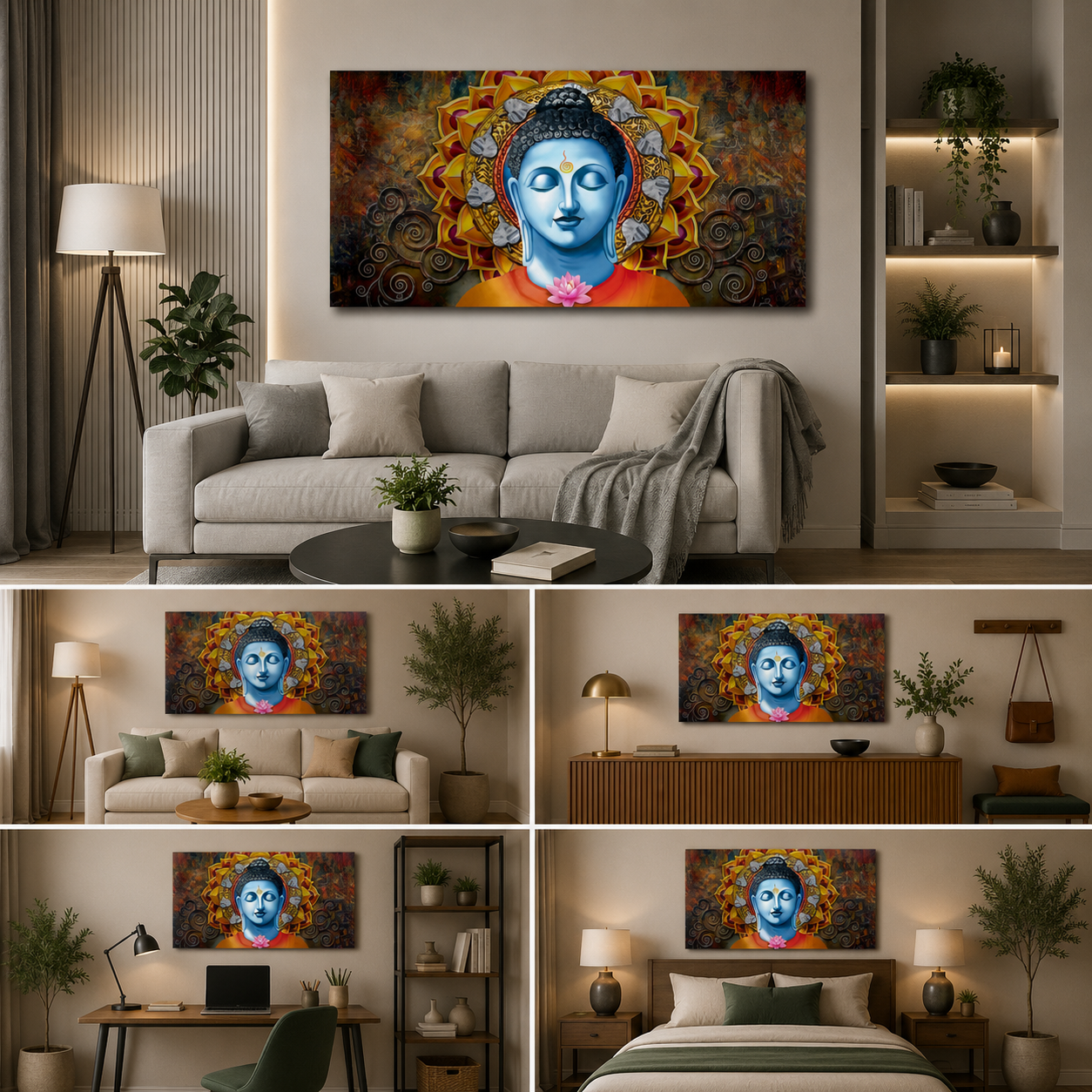 Meditating Lord Buddha Big Large Size Canvas Painting Wall Frame