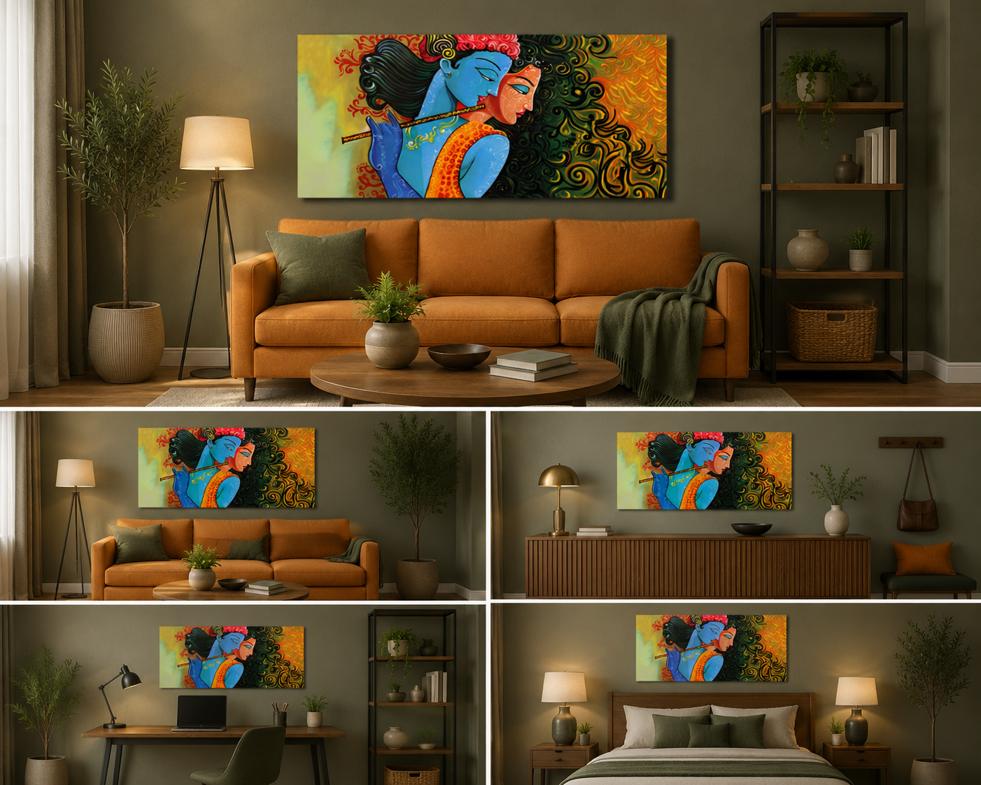 Radha Krishna Abstract Love Canvas Wall Art for Spiritual Modern Interiors