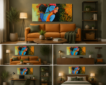 Radha Krishna Abstract Love Canvas Wall Art for Spiritual Modern Interiors