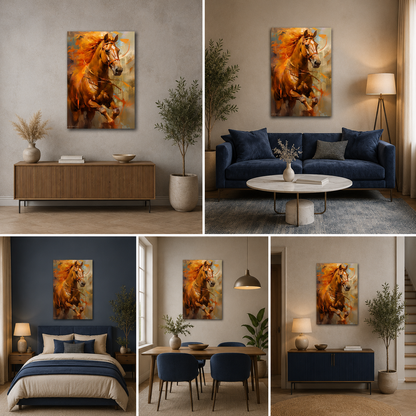 Abstract Canvas Painting Running Horse Wall Art Frame for Wall Decor | Abstract Wall Art Big Large Size Canvas Painting Frame