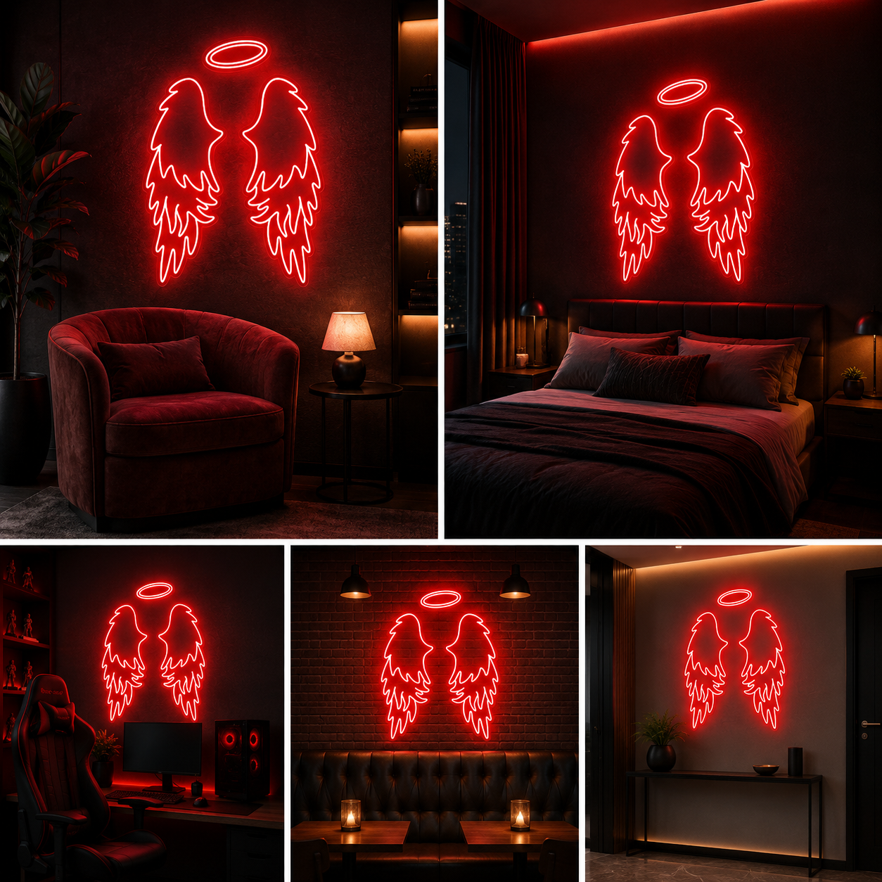 Angel Wings Neon Sign Board with Halo | Custom Neon Light Wall Decor (48x48 In)