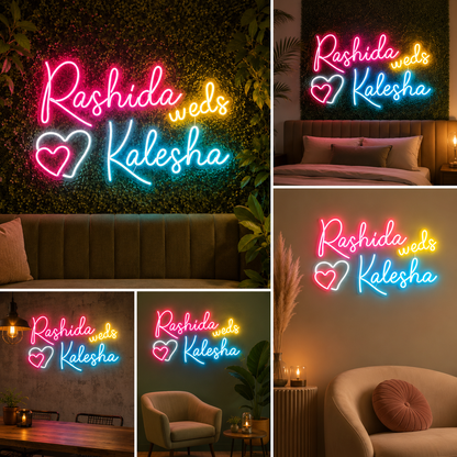 Custom Wedding Neon Sign with Couple Names LED Wall Light Big Size Event Decor (24 by 18 inches)