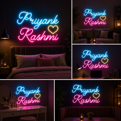 Custom Neon Sign Board | Romantic Neon Light Name Plate (20 x 18 inches)