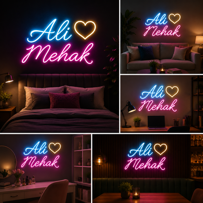 Custom Neon Sign Board | Romantic Neon Light Name Plate (20x18 Inch)