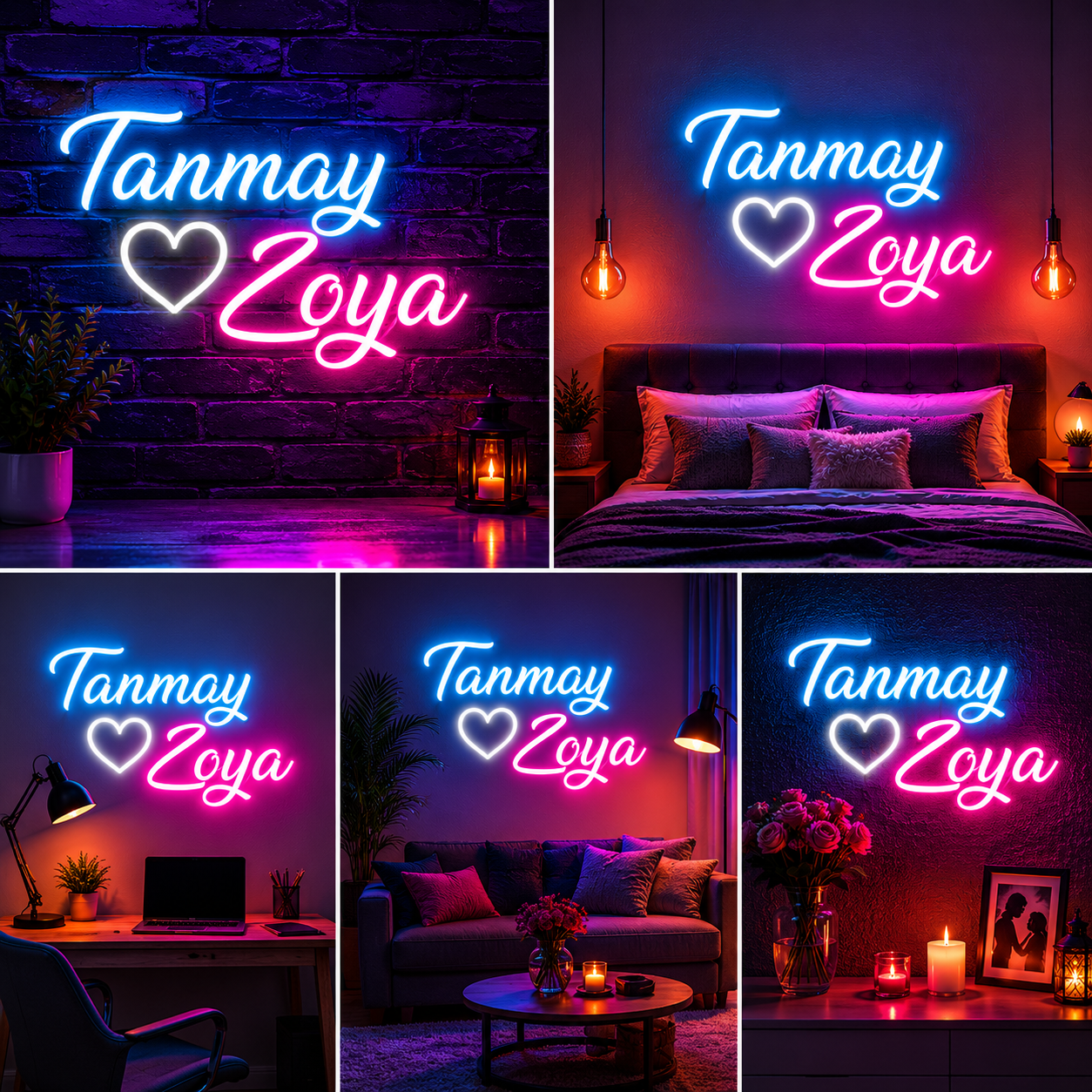 Custom Neon Sign Board – Neon Light Name Plate | Couple Neon Name Light Customized (20 by 18 inches)