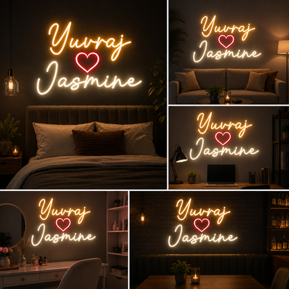 Custom Neon Sign Board – Neon Light Name Plate | Couple Neon Name Light Customized (20 by 18 inches)
