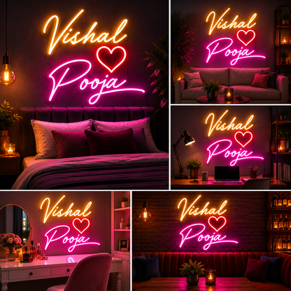Custom Neon Sign Board – Neon Light Name Plate | Couple Neon Name Light Customized (20 by 18 inches)