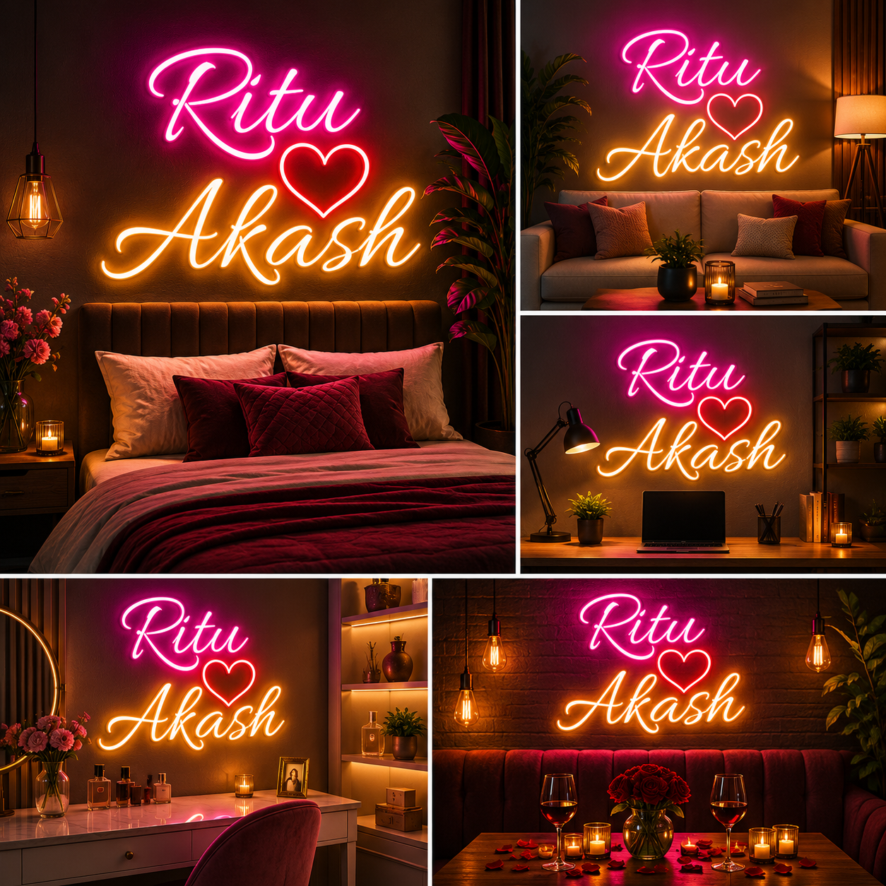 Custom Neon Sign Board – Neon Light Name Plate | Couple Neon Name Light Customized (20 by 18 inches)