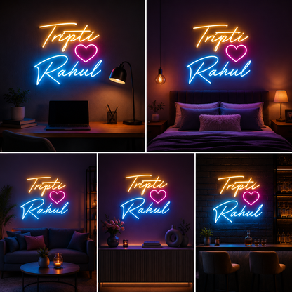 Custom Neon Sign Board – Neon Light Name Plate | Couple Neon Name Light Customized (20 by 18 inches)