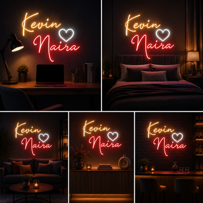 Custom Neon Sign Board – Neon Light Name Plate | Couple Neon Name Light Customized (20 by 18 inches)