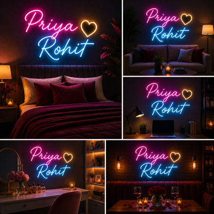 Custom Neon Sign Board – Neon Light Name Plate | Couple Neon Name Light Customized (20 by 18 inches)
