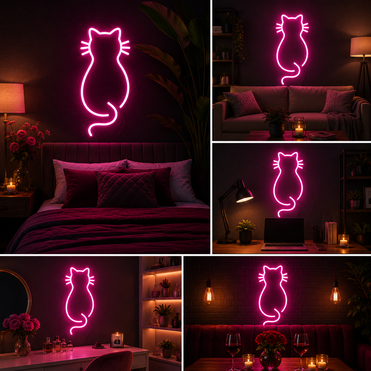 Cat Shape Custom Neon Sign Board – Neon Light Name Plate | Cute LED Neon Light Wall Decor (15 By 20 Inches)