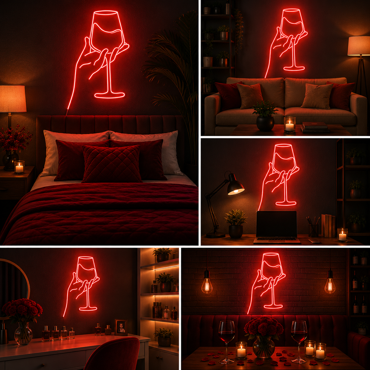 Wine Glass Custom Neon Sign Board – Bar LED Neon Light | Restaurant Neon Light Board (20 By 20 Inches)