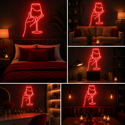 Wine Glass Custom Neon Sign Board – Bar LED Neon Light | Restaurant Neon Light Board (20 By 20 Inches)
