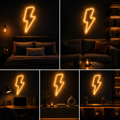 Lightning Bolt Custom Neon Sign Board – LED Neon Light Wall Decor | Electric Neon Light Board (8 By 8 Inches)