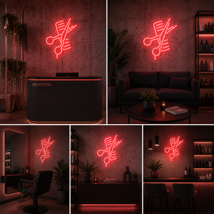Salon Scissors Comb Custom Neon Sign Board – LED Neon Light | Barber Shop Neon Light Board (15 By 15 Inches)