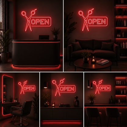 Salon Open Custom Neon Sign Board – Barber Shop LED Neon Light | Open Neon Light Board (24 By 18 Inches)