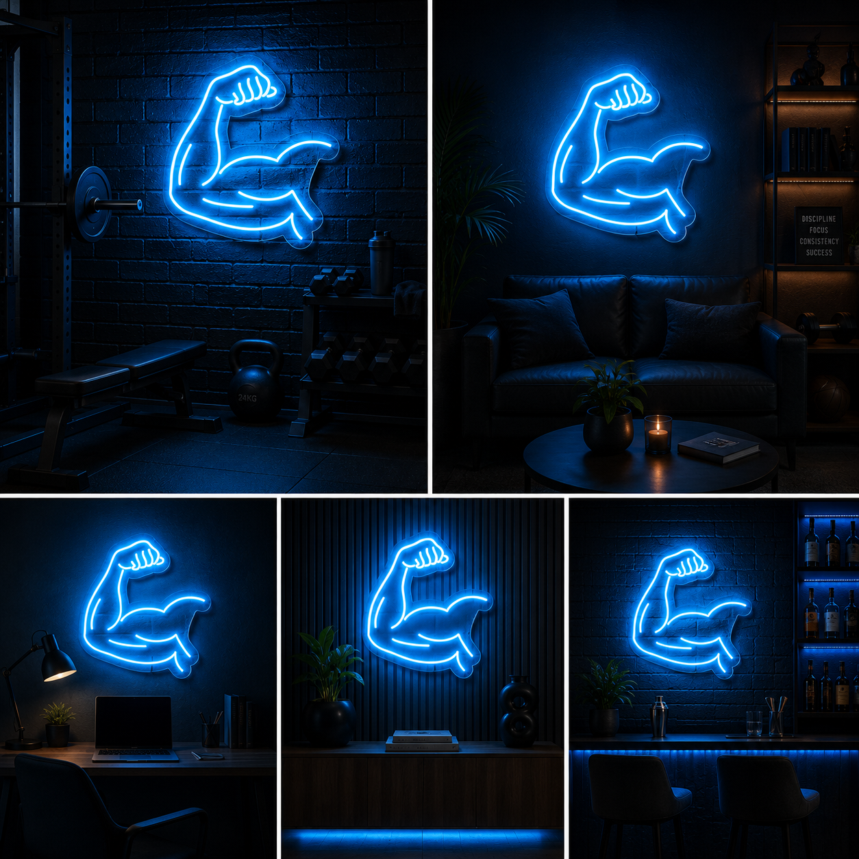 Flexed Muscle Custom Neon Sign Board – LED Gym Neon Light | Bodybuilding Neon Light Board (18 By 18 Inches)