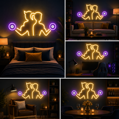 Couple Workout Custom Neon Sign Board – LED Gym Neon Light | Fitness Neon Light Board (24 By 24 Inches)