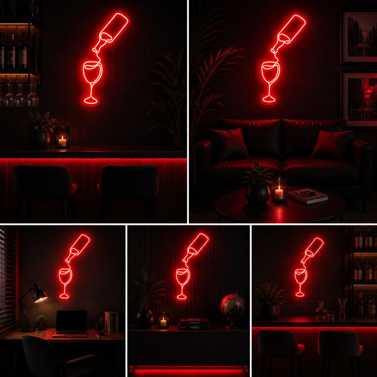 Wine Bottle Pour Custom Neon Sign Board – Bar LED Neon Light | Restaurant Neon Light Board (12 By 24 Inches)