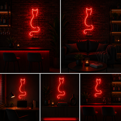 Minimal Cat Outline Custom Neon Sign Board – LED Neon Light Wall Decor | Animal Neon Light (10 By 24 Inches)