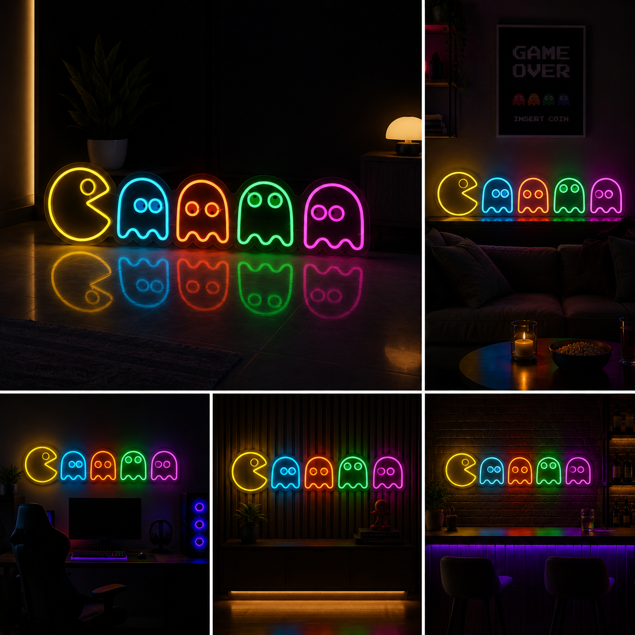 Retro Arcade Game Custom Neon Sign Board – LED Gaming Neon Light | Pacman Style Neon Light Board (36 By 15 Inches)
