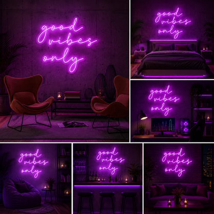 Good Vibes Only Pink Custom Neon Sign Board – LED Quote Neon Light | Aesthetic Neon Light Board (24 By 15 Inches)