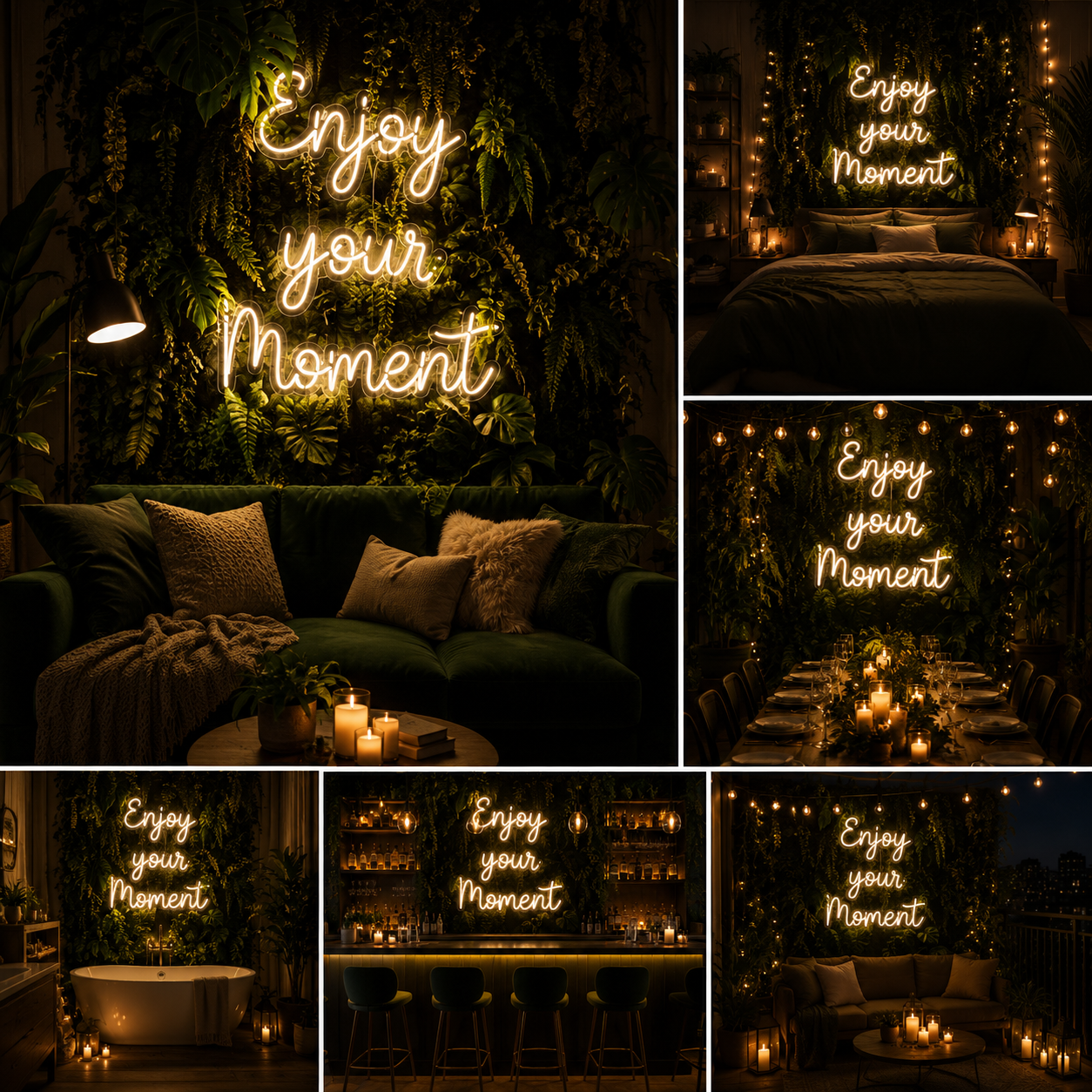 Enjoy Your Moment Custom Neon Sign Board – Inspirational LED Neon Light for Home & Café Décor (15x24 Inches)
