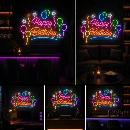 Happy Birthday Multicolor Custom Neon Sign Board – LED Party Neon Light | Birthday Neon Light Board (30 By 20 Inches)