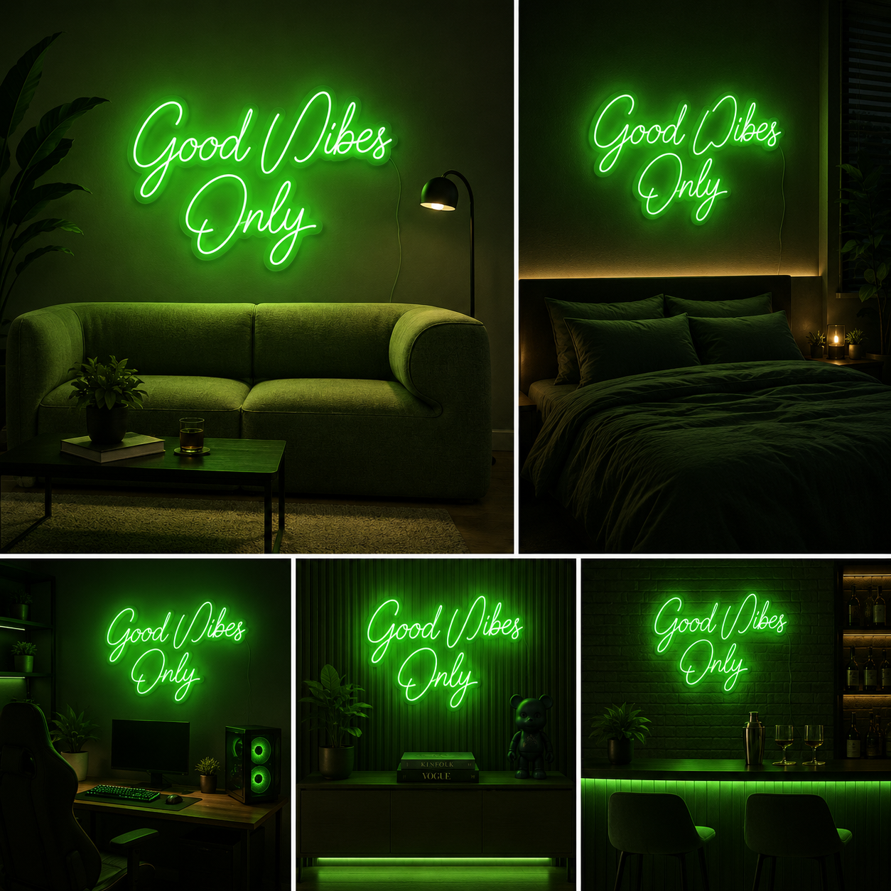 Good Vibes Only Green Custom Neon Sign Board – LED Quote Neon Light | Aesthetic Neon Light Board (20x15 Inches)