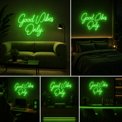 Good Vibes Only Green Custom Neon Sign Board – LED Quote Neon Light | Aesthetic Neon Light Board (20x15 Inches)