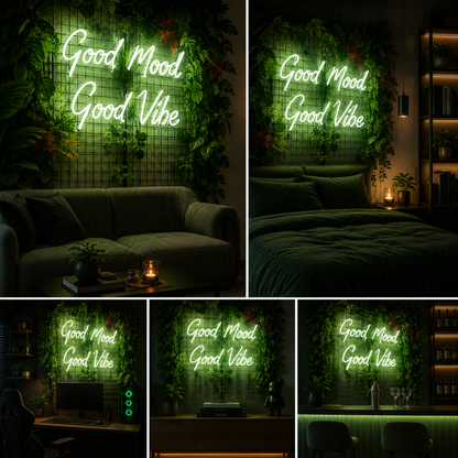 Good Mood Good Vibe Custom Neon Sign Board – White LED Quote Neon Light | Aesthetic Neon Light Board (30x15 Inches)