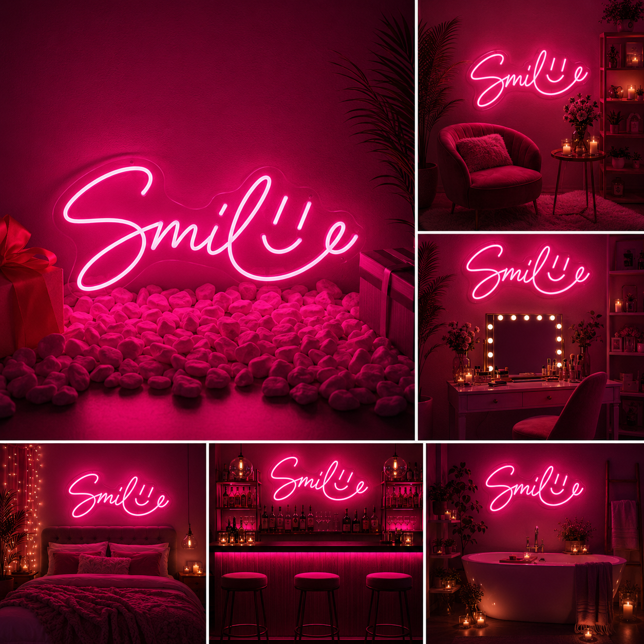Smile Custom Neon Sign Board – Pink LED Quote Neon Light | Aesthetic Neon Light Board (20 By 12 Inches)